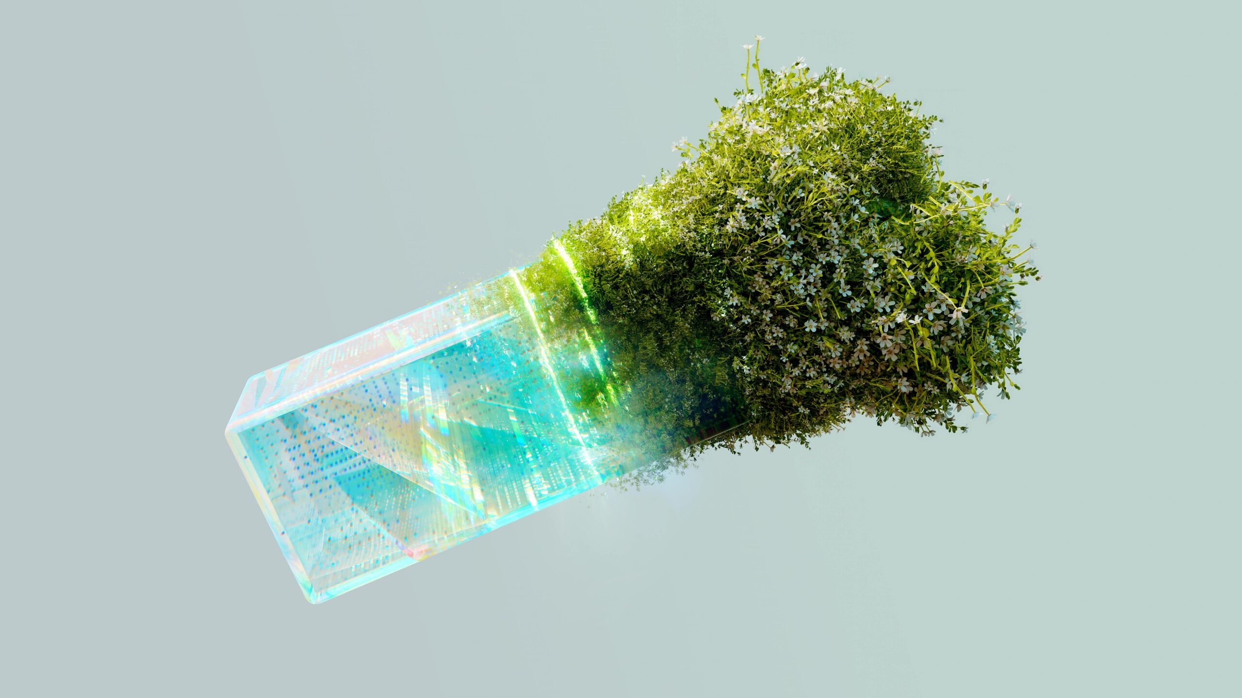 A conceptual image blending technology and nature, symbolizing AI's role in sustainable energy.